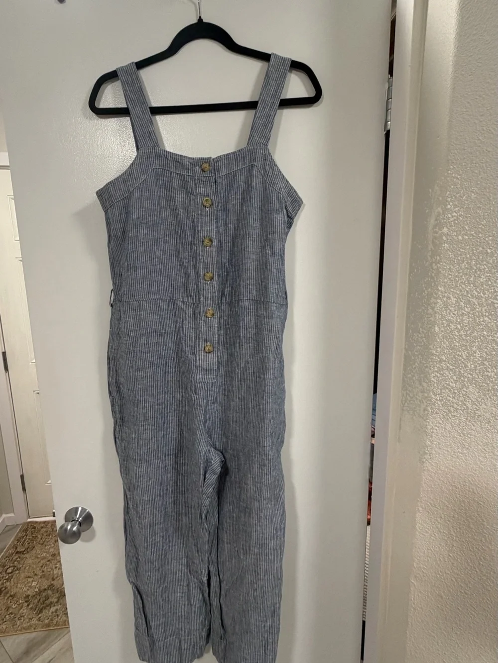 Everlane Blue Pinstripe Linen Jumpsuit
